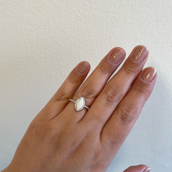 Opal Marquise Halo Opal Ring Sterling Silver CZ Ring - Picture 3 of 7